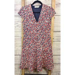 Tory Burch Fit and Flare Floral Calico Print V-Neck Dress Size Small Petite
